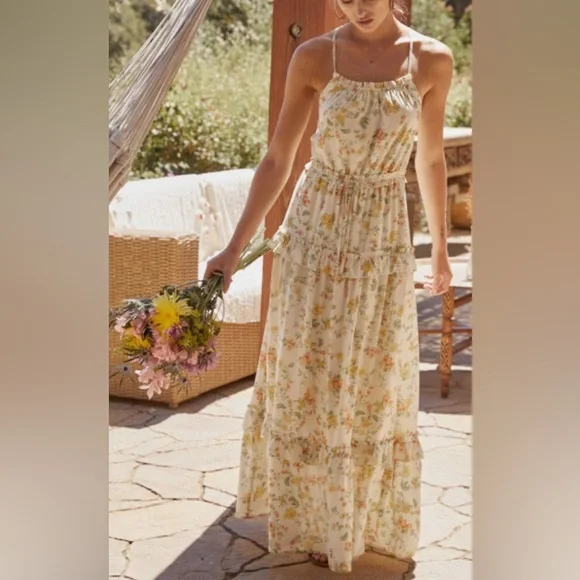 fitted lace wedding dress Amazon.com: Lost + Wander Wildflowers Maxi Dress Neutral Pink Floral MD :  Clothing, Shoes & Jewelry
